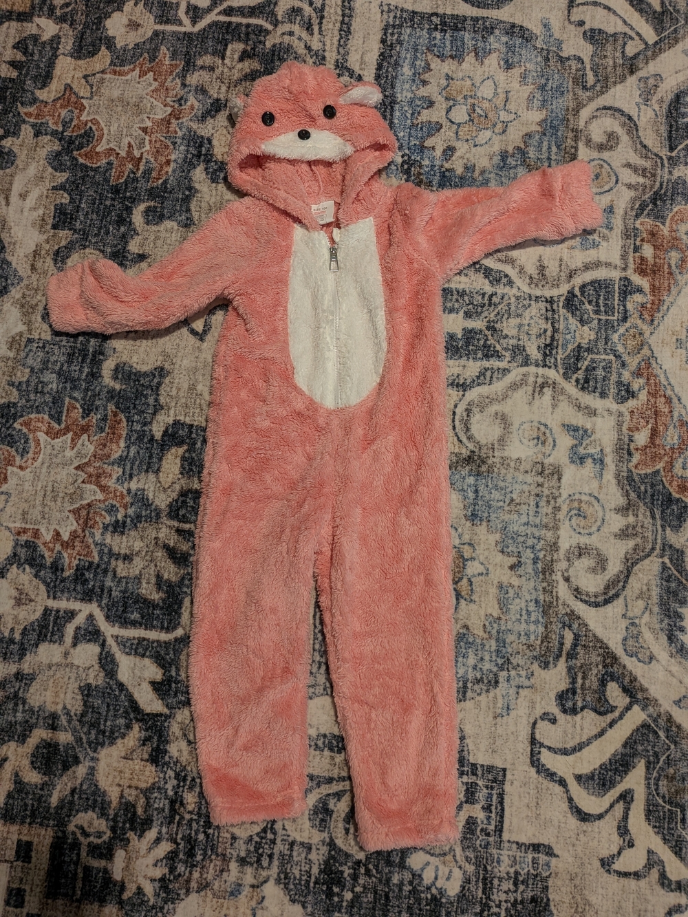 Cozy Pink Bear Hooded One-Piece for Kids Size 3/4